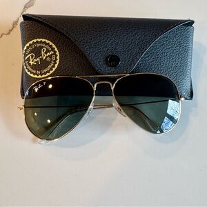Ray-Ban Polorized Gold Sunglasses with Green Lenses